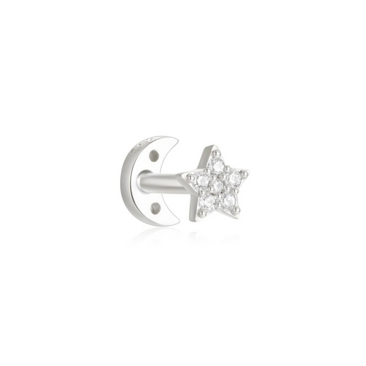 Moon & Star Double Ended Stud - Silver