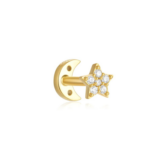 Moon & Star Double Ended Stud - Gold